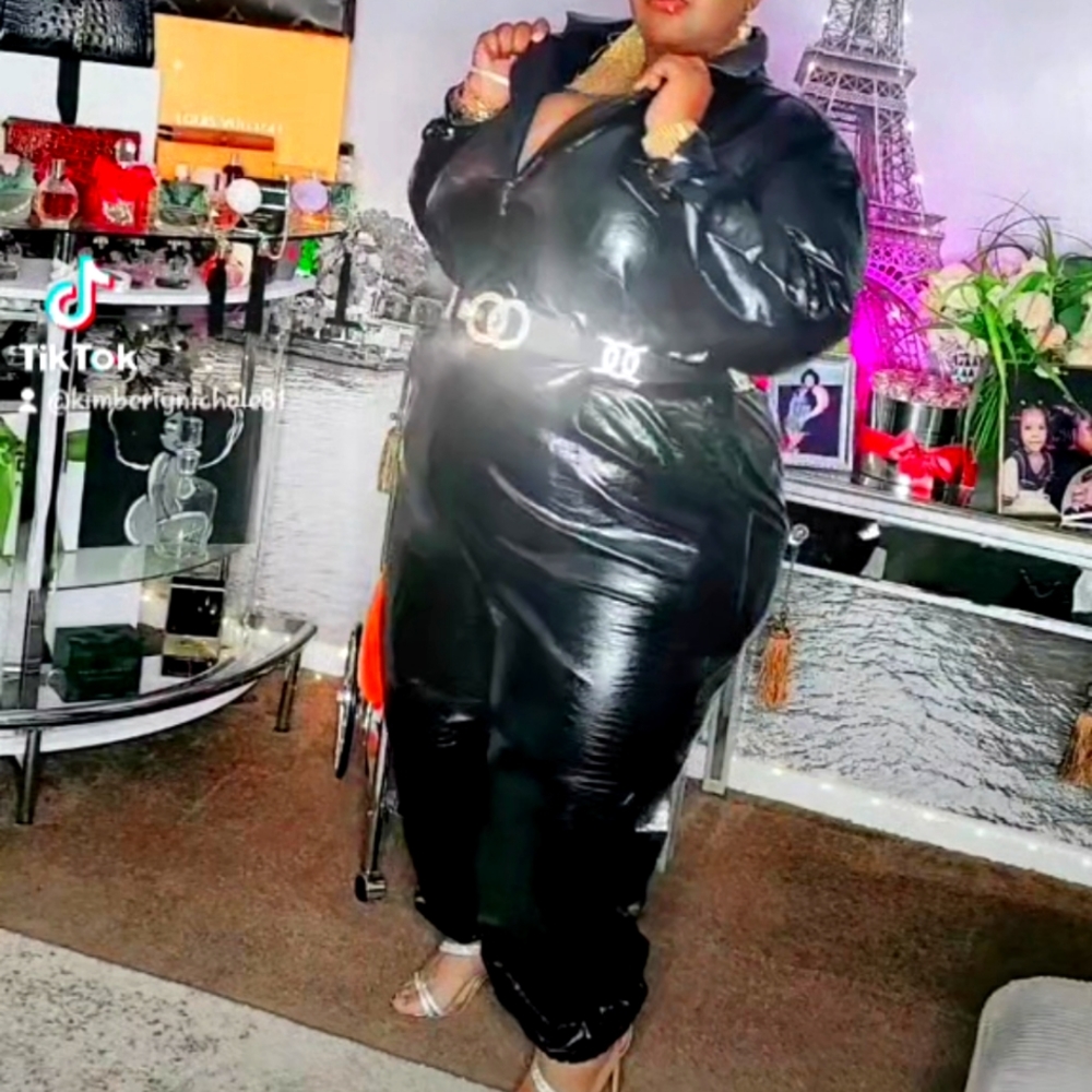 Black leather jumpsuit